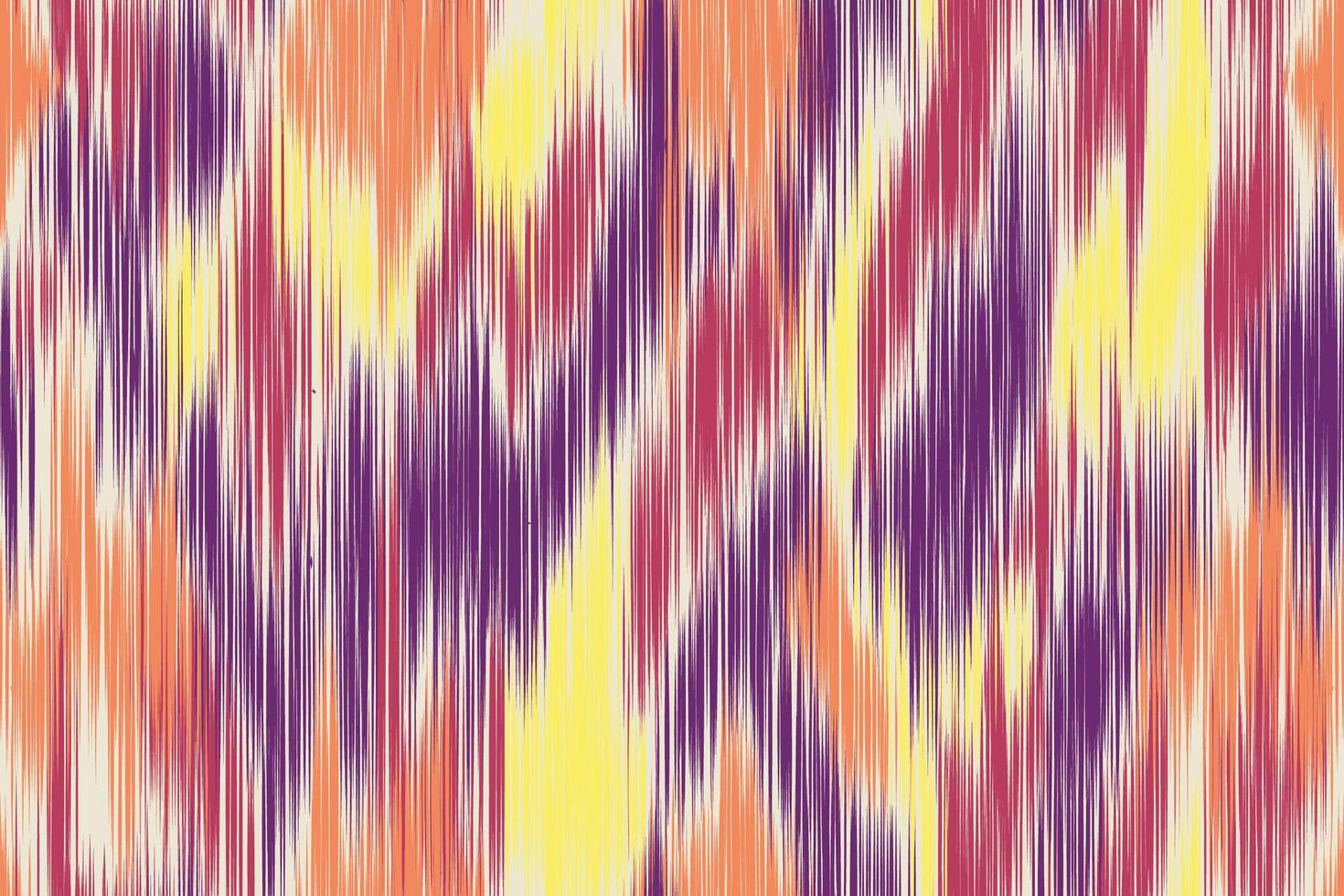 Colorful seamless ikat pattern in vibrant orange, purple, and yellow tones. This traditional textile-inspired design adds a bold ethnic touch, perfect for fabrics, wallpapers, and decor elements. vector