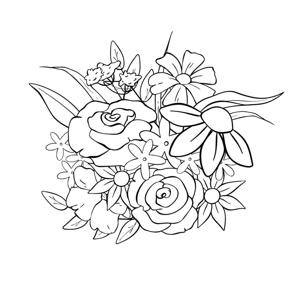 Enjoy this beautiful Floral Bouquet Coloring Page designed for adult relaxation and creativity vector
