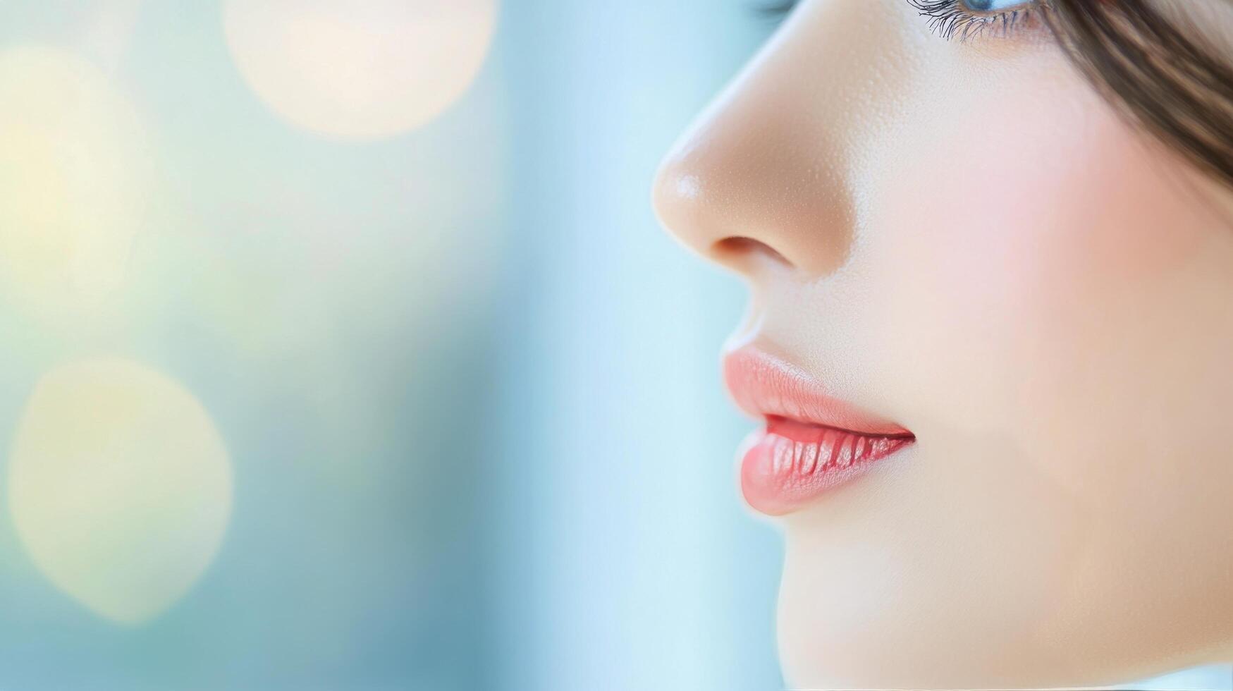 A woman with a bright red lipstick photo