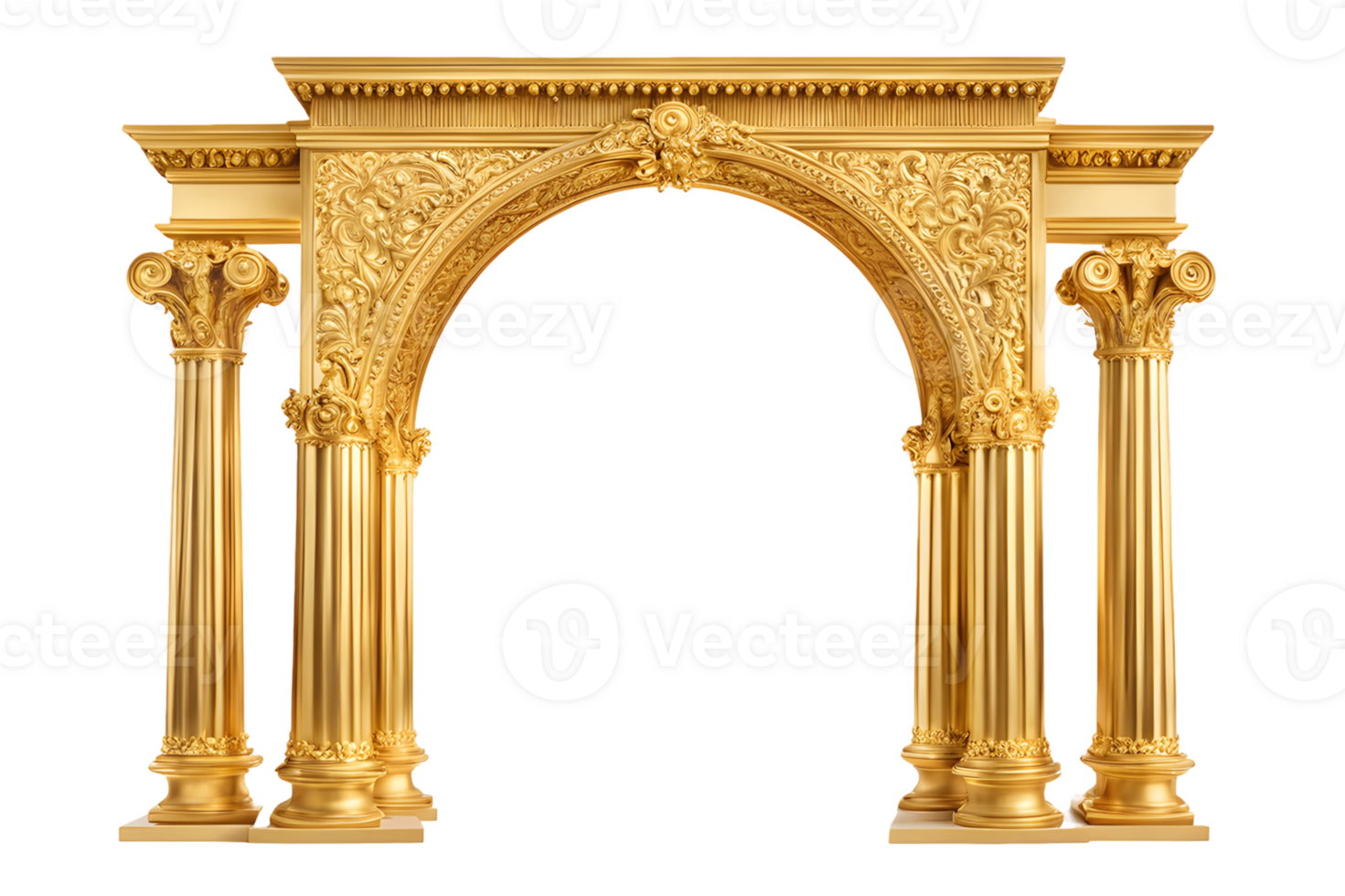 Golden Ornamental Arch with Columns Isolated on Transparent Background png