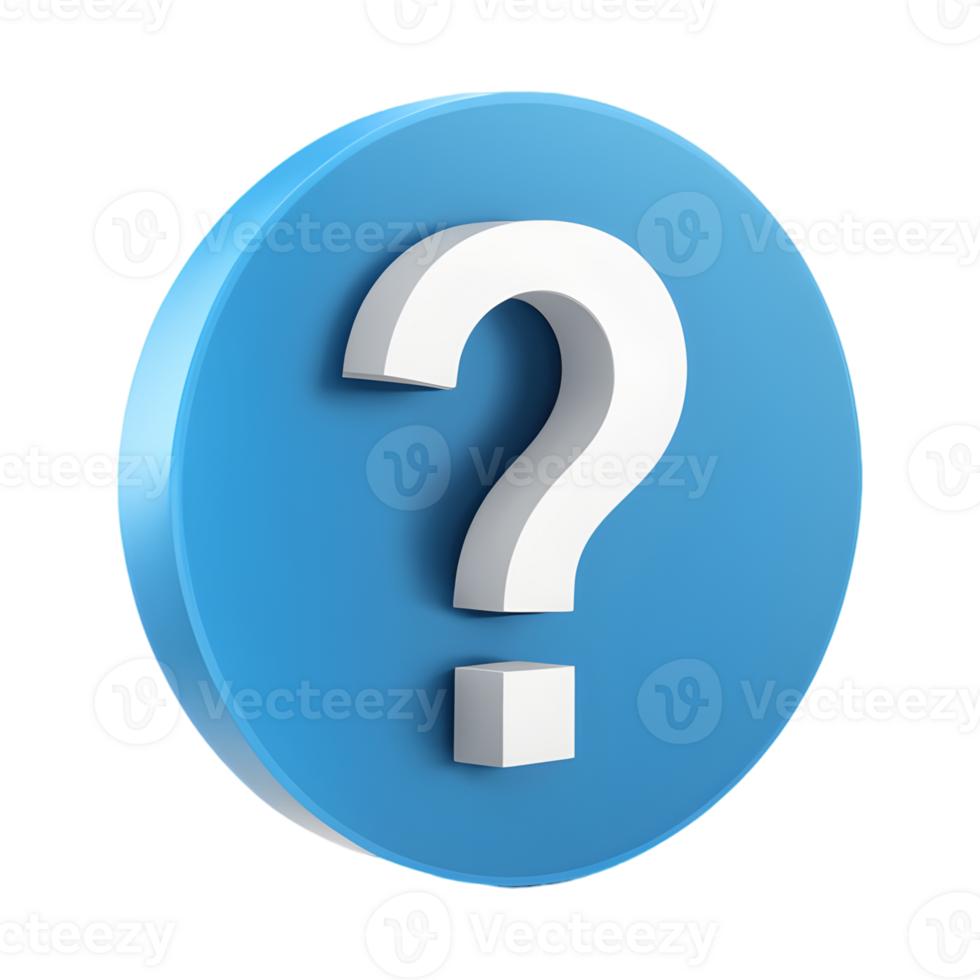 3D Blue Circular Icon with Question Mark Isolated on Transparent Background png