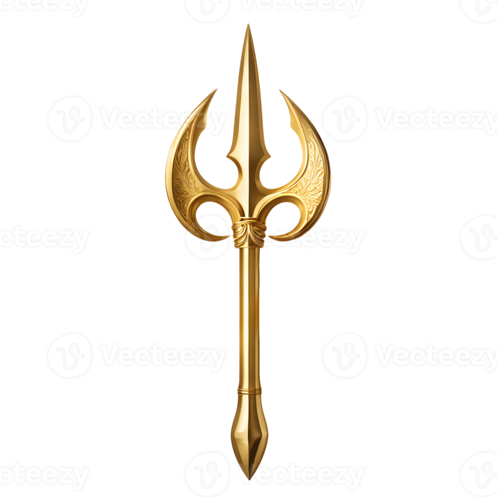 Golden Trident Isolated on Transparent Background png