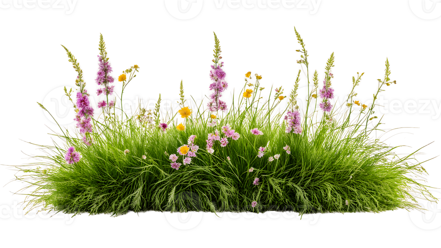 Bush Made of Grass and Wildflowers Isolated on Transparent Background png