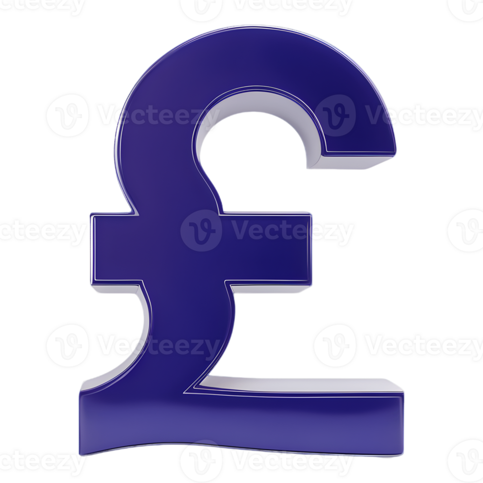 3D Pounds Currency Symbol Isolated on Transparent Background png