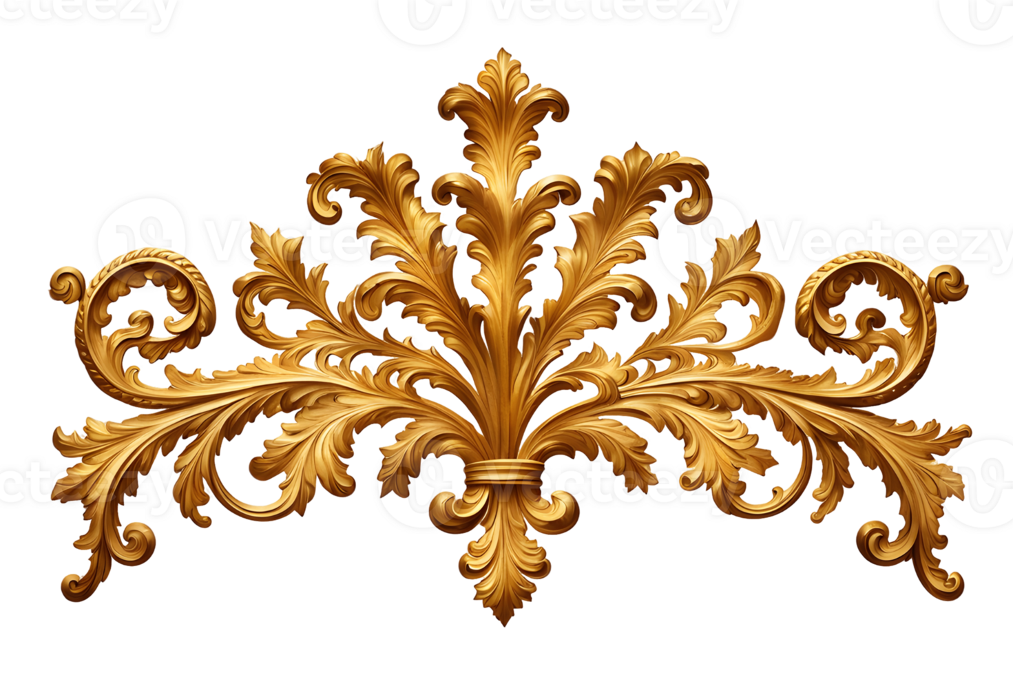 Golden Baroque Ornament Elements Isolated on Transparent Background png