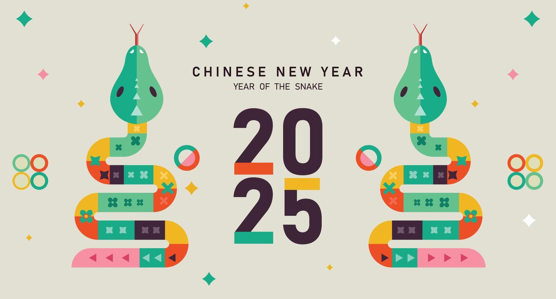 happy new year 2025, Chinese new year, year of the snake, Chinese zodiac snake in geometric flat modern style, postcard, banner, card design vector