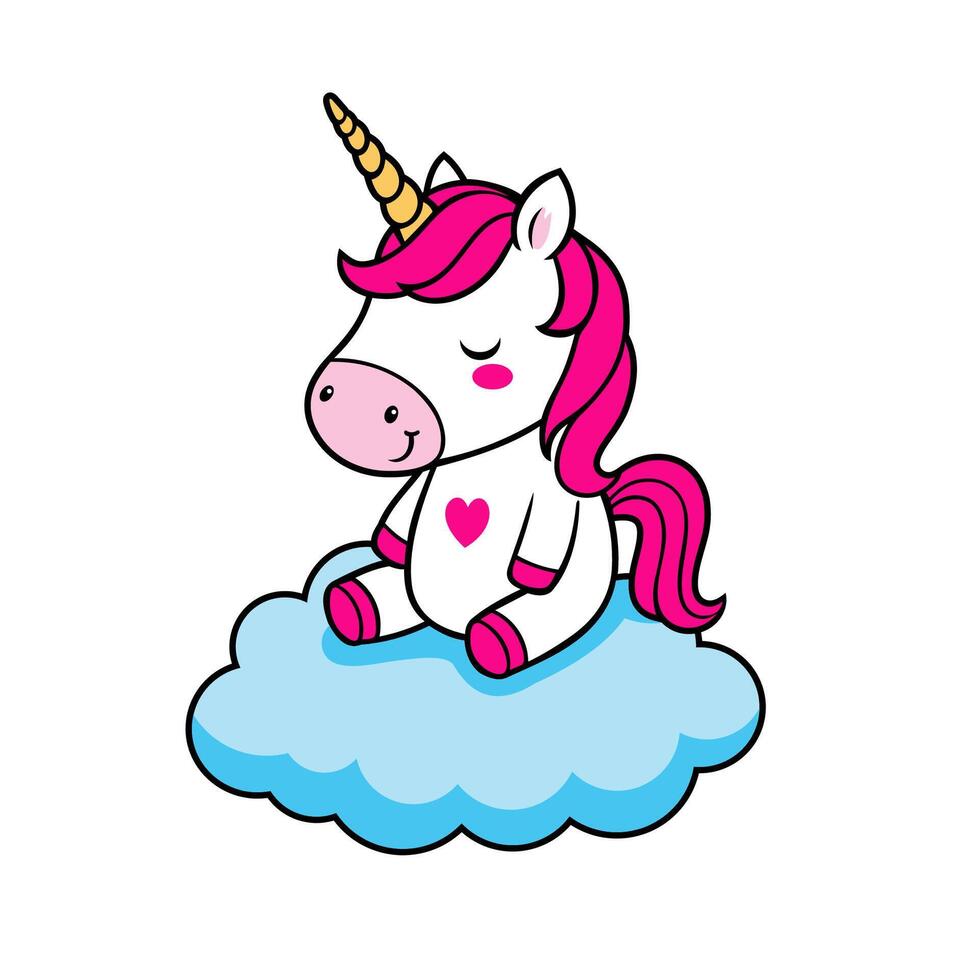 cartoon unicorn sitting on a cloud vector