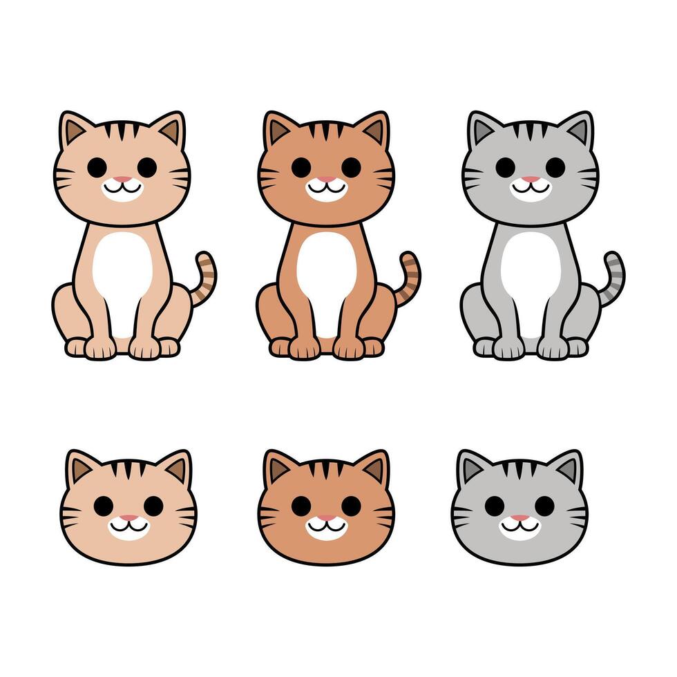 collection of cat pictures with 3 different colors vector