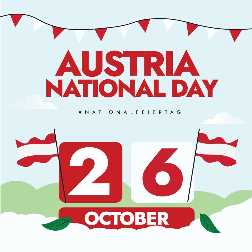 26th October Austria day celebration banner with its flags, text written in flag colours vector