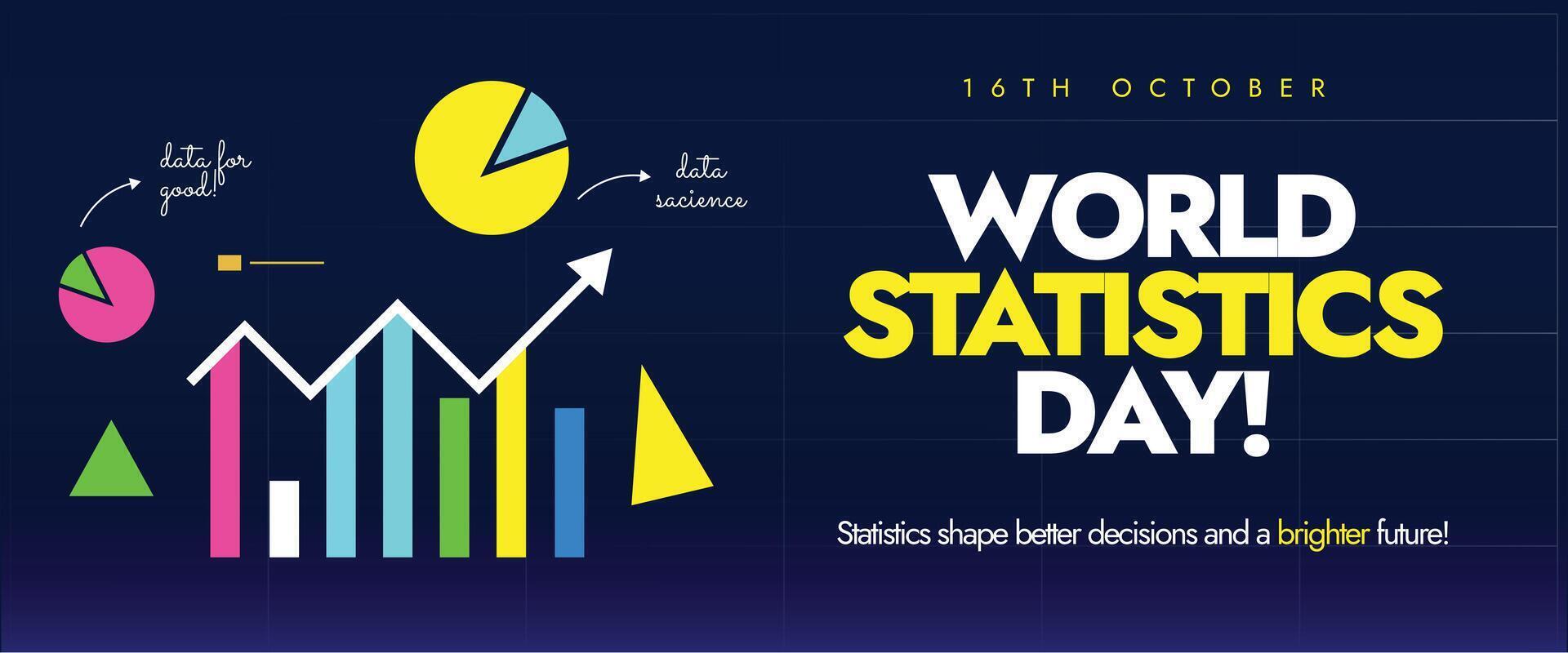16th October Statistics day celebration cover banner, post with colourful growth statistics showing through bar graphs, charts vector