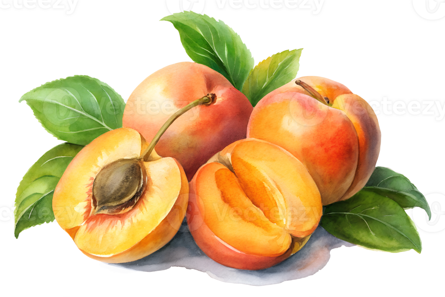 Watercolor hand drawn Apricot with leaves stems isolate on transparency background png