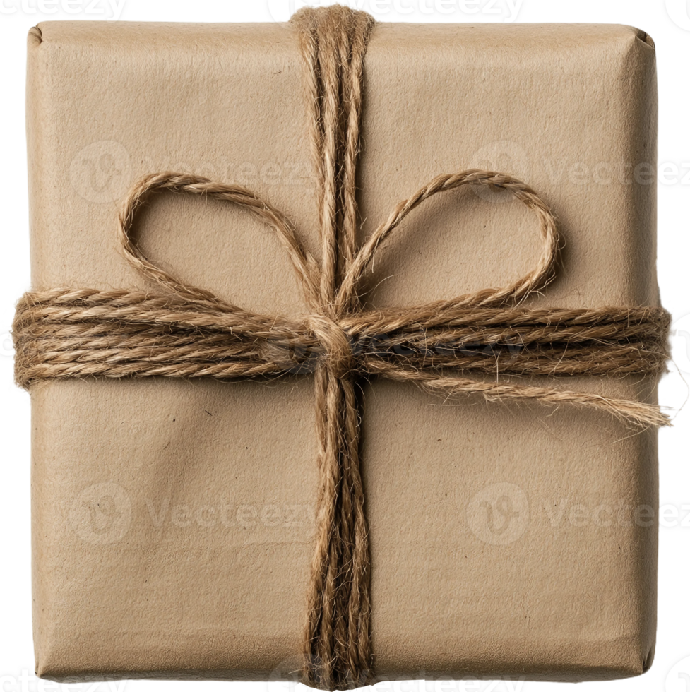 brown gift box with twine on transparent background png