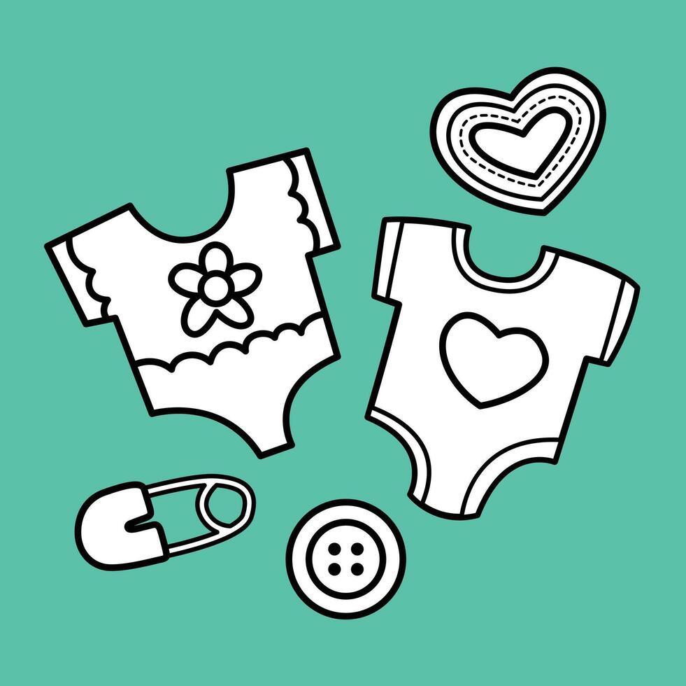 Cute Baby Babies Girl Boy Kids Object Stuff Cartoon Digital Stamp Outline vector