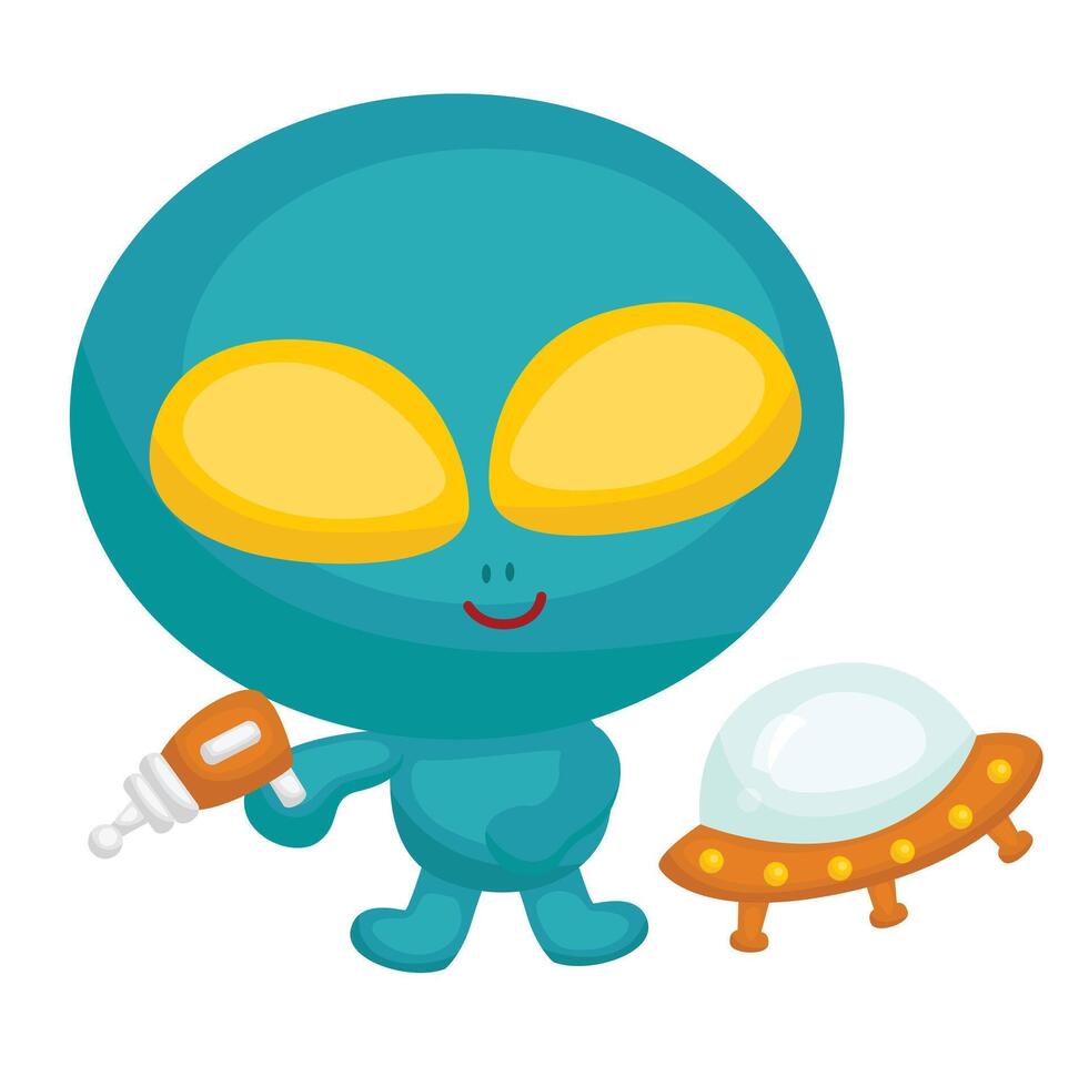 Cute Funny Kids Wearing Alien Halloween Character Costume Party Cartoon Illustration Clipart Sticker Decoration Background vector