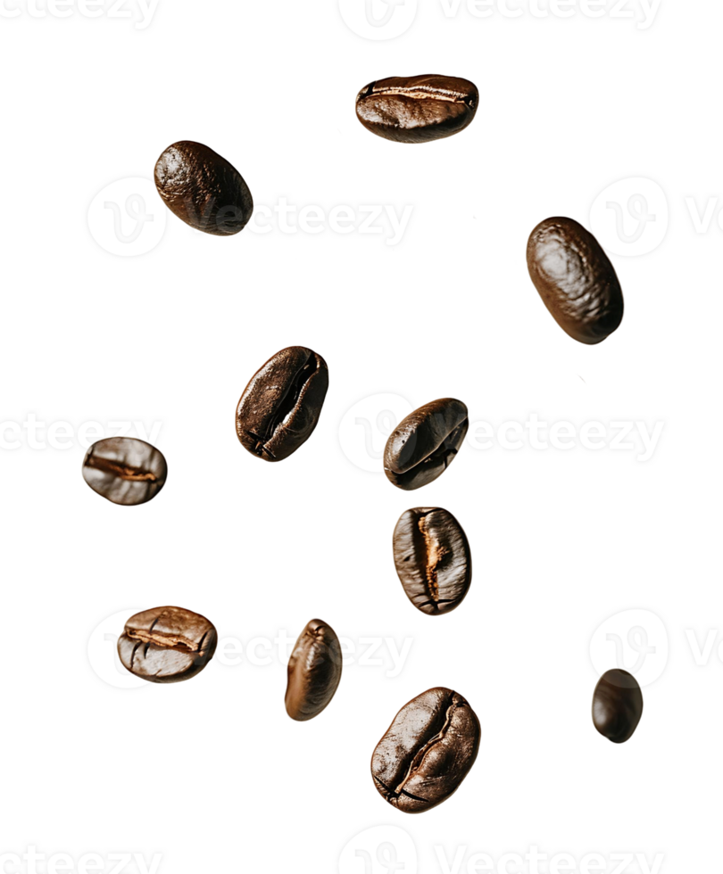 Coffee Beans in Flight on Transparent Background png