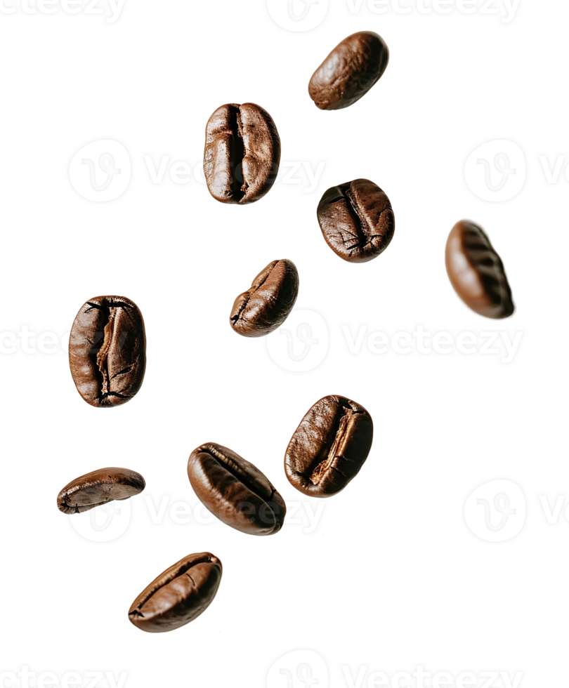 Isolated Coffee Beans Floating on Transparent png