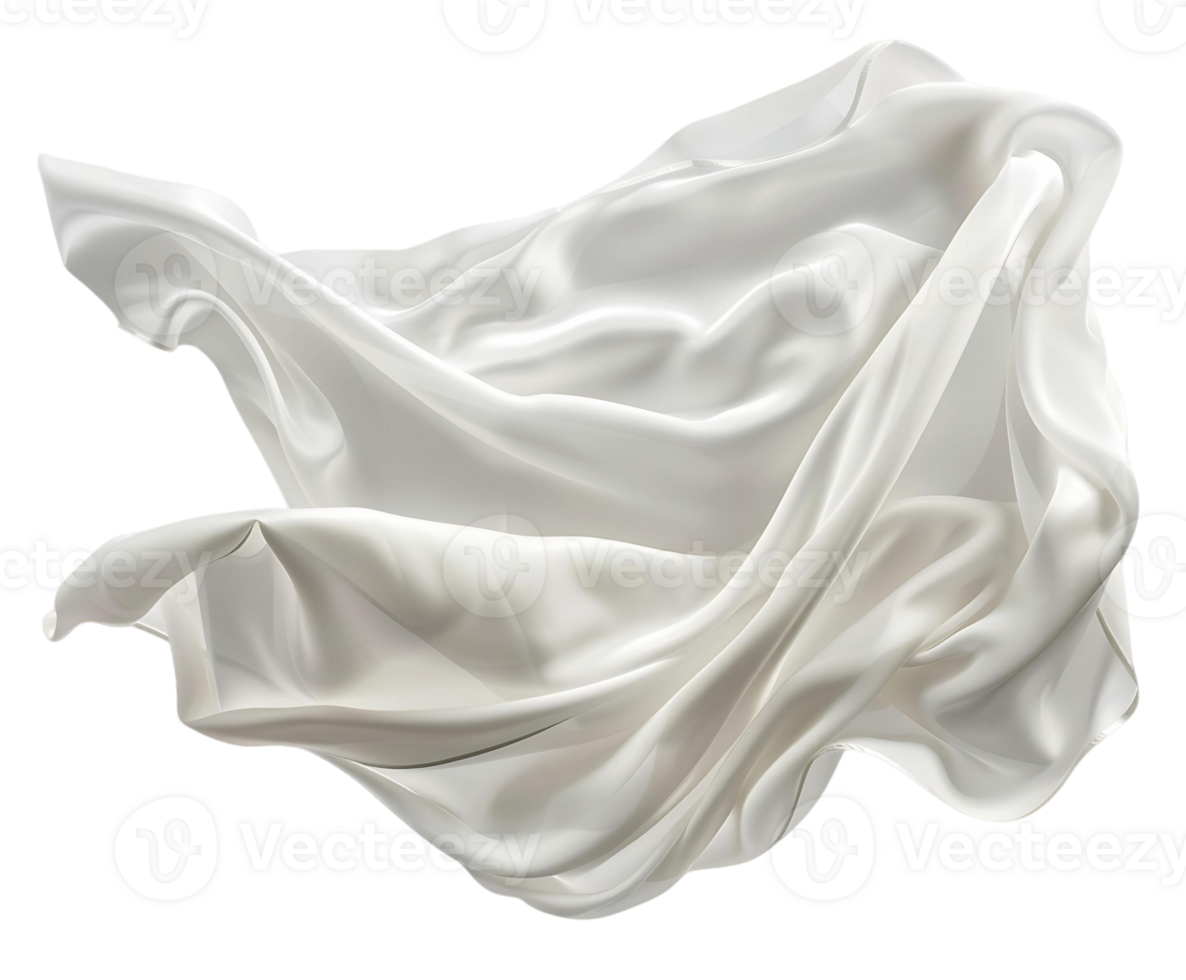 Isolated White Silk Fabric Flowing on Transparent png