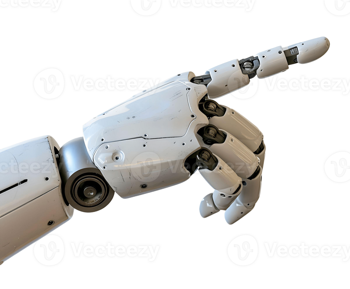 White Cyborg Robotic Hand Pointing Finger 3D Rendering png