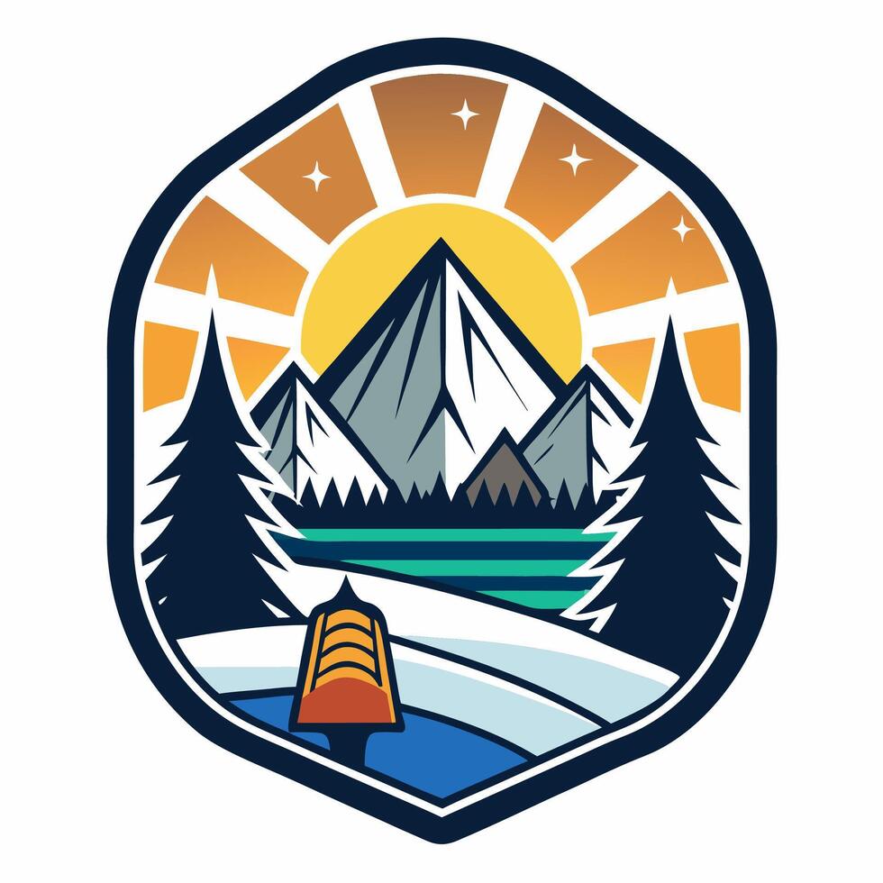 Mountain with pine tree snow winter season flat illustration for your design concept vector