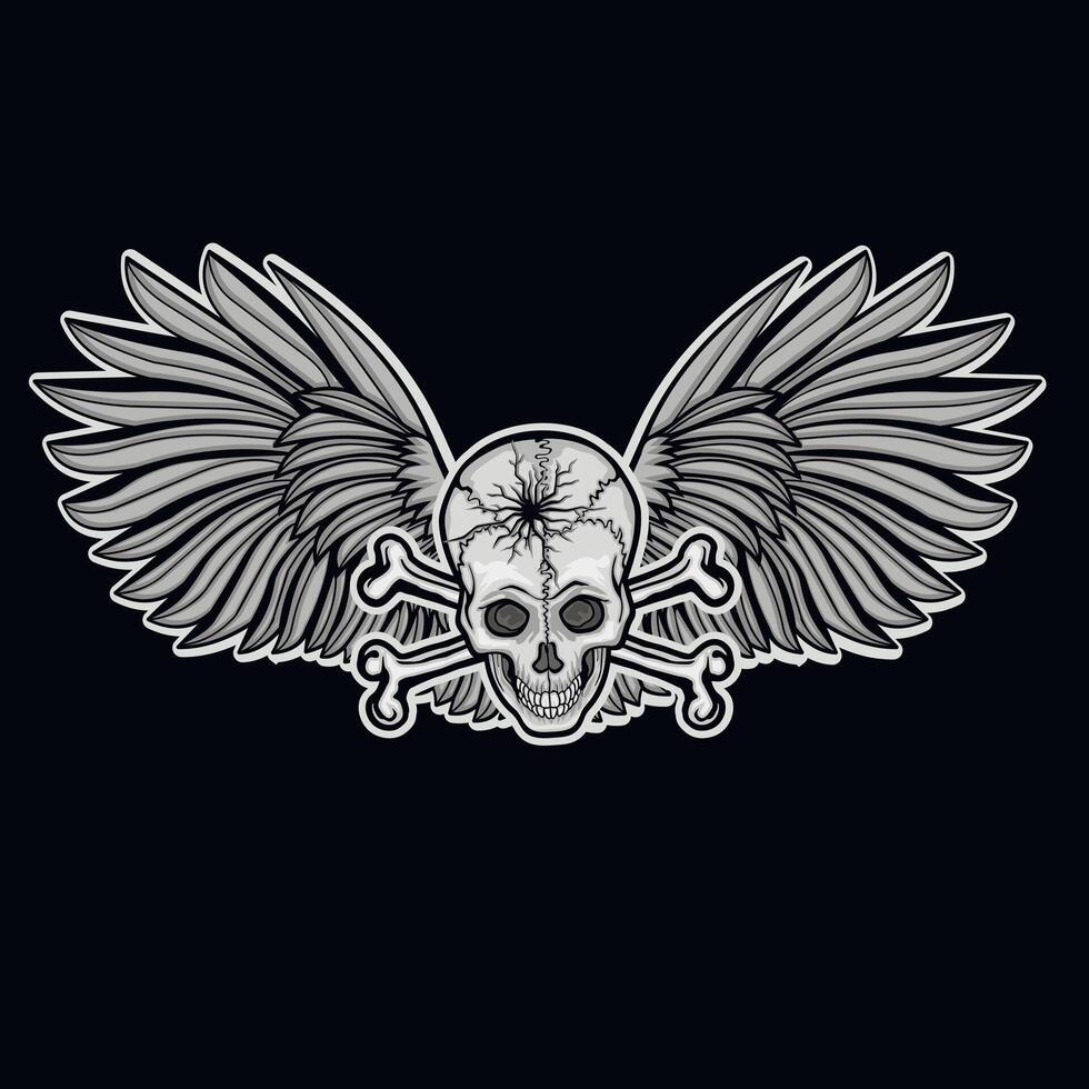 grunge skull wings and bones vector