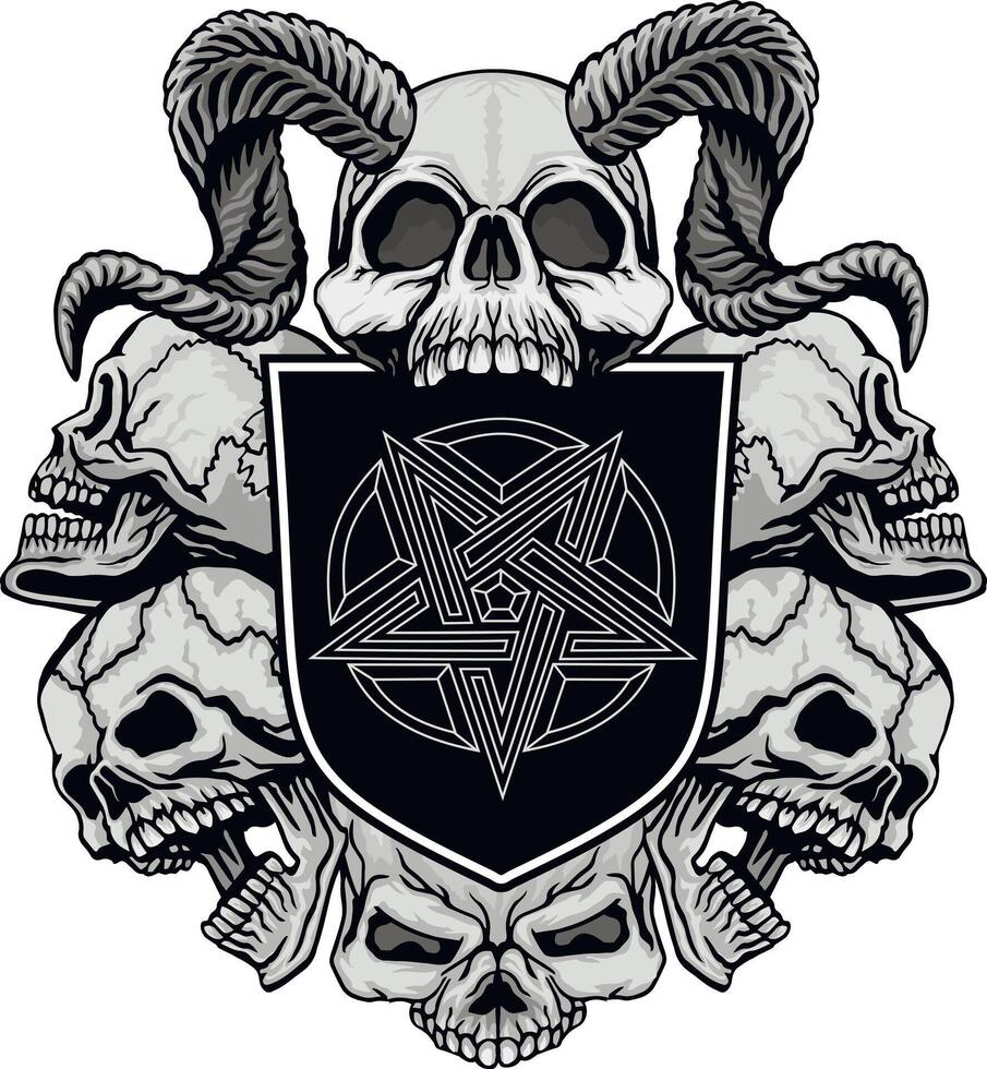 horned skull and pentagram vector