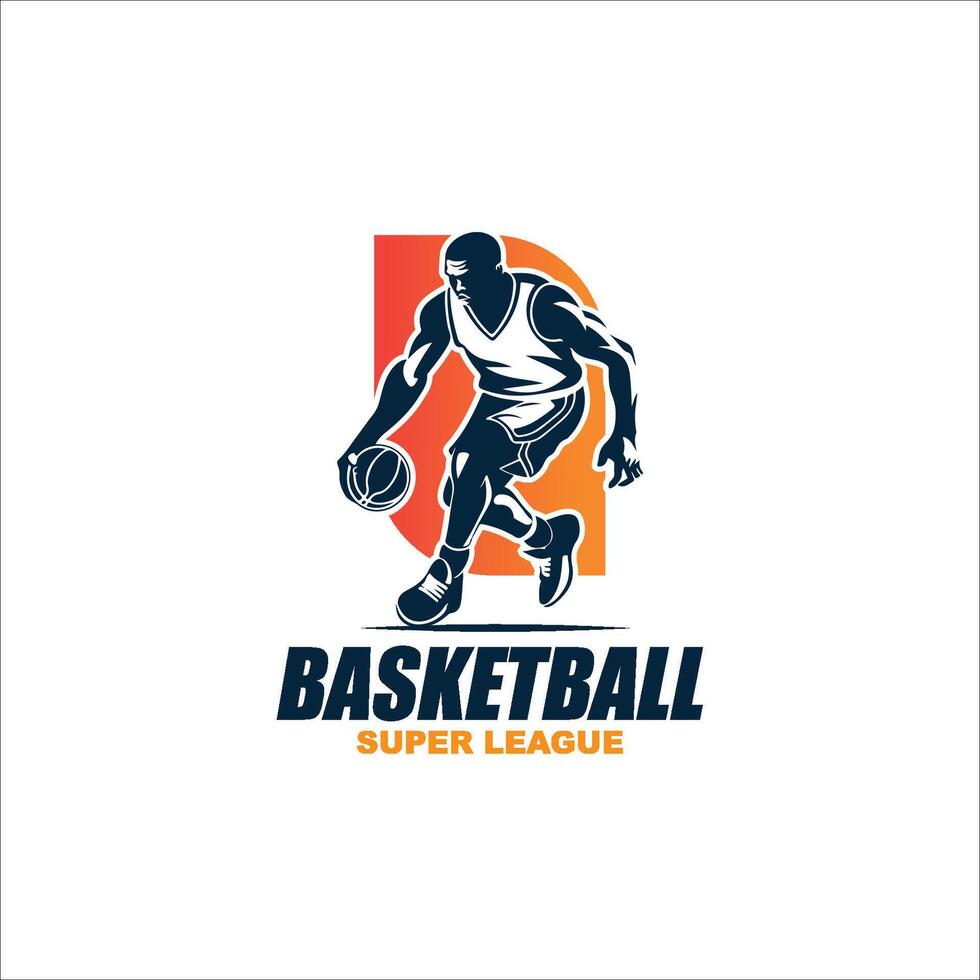 Basketball players in ball game, black silhouette vector