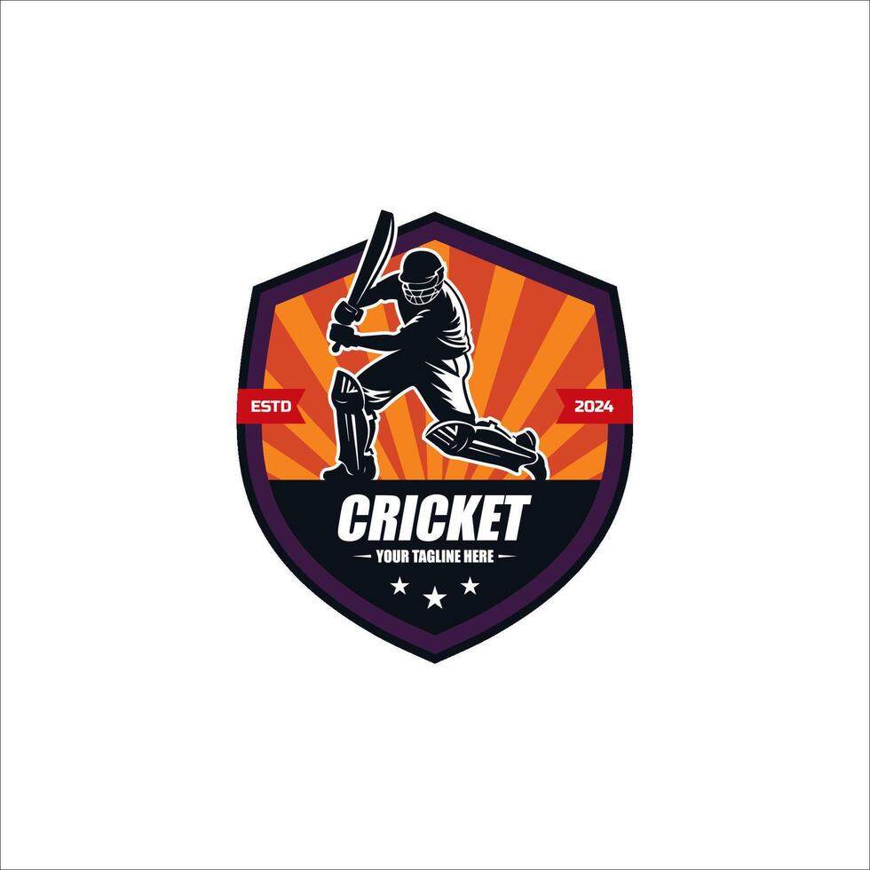 Logo of the cricket championship with a ball and bats on the background of the shield. vector