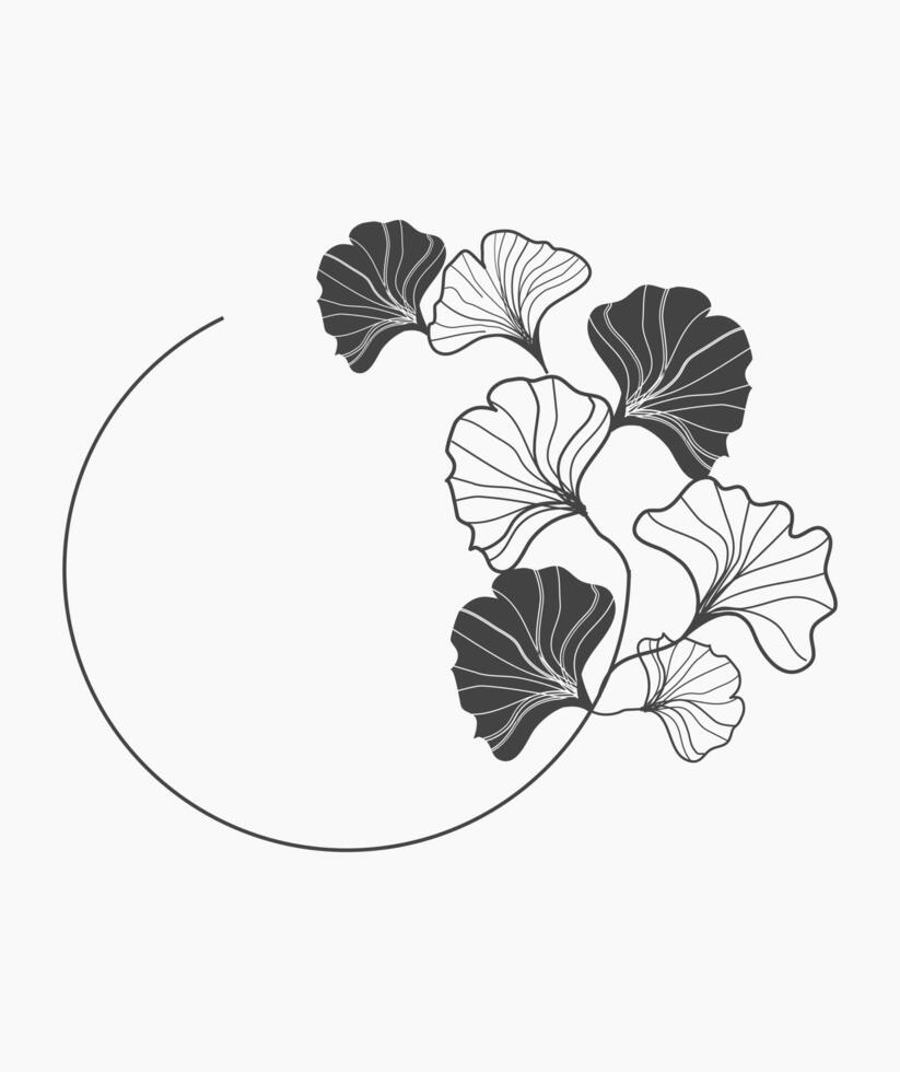 Round Frame Illustration of Ginko Floral Leaves vector
