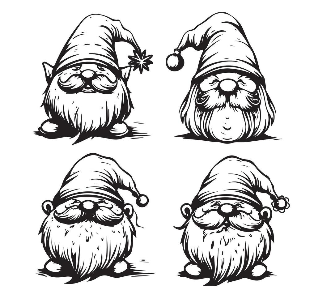 Set of little garden gnomes. Collection of cute holidays elves vector