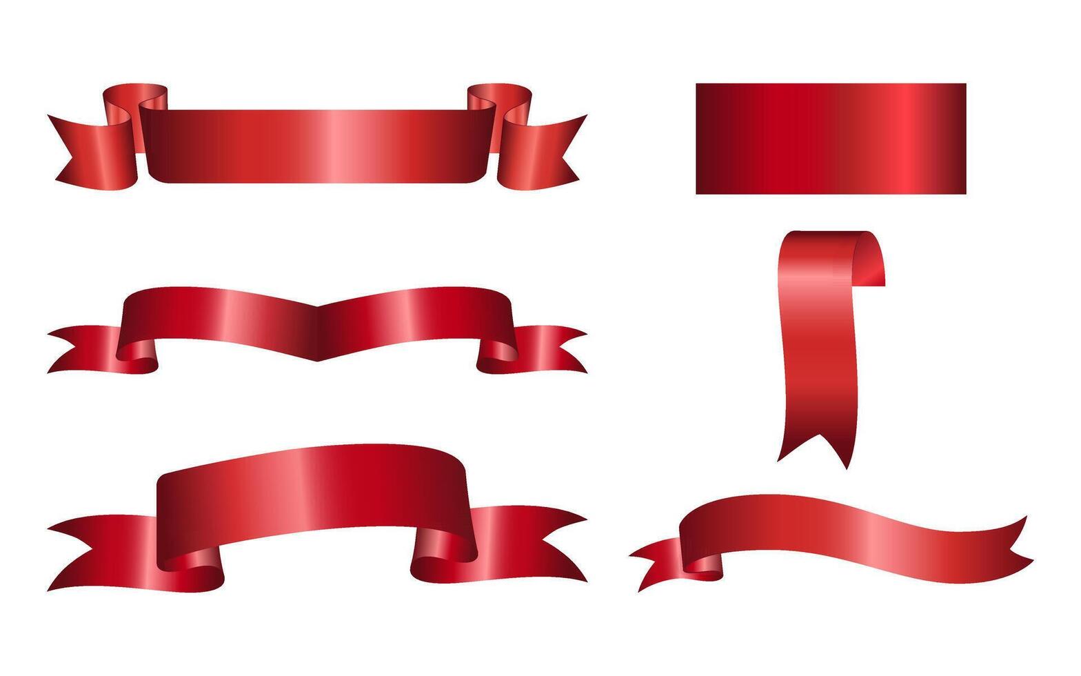 Set of decorative red ribbon banners isolated on white. Red Bow With Ribbons Set. Red ribbons. Ribbon banner set. Red ribbons. Blank retro flag, tape for text, price tag, sale label. vector
