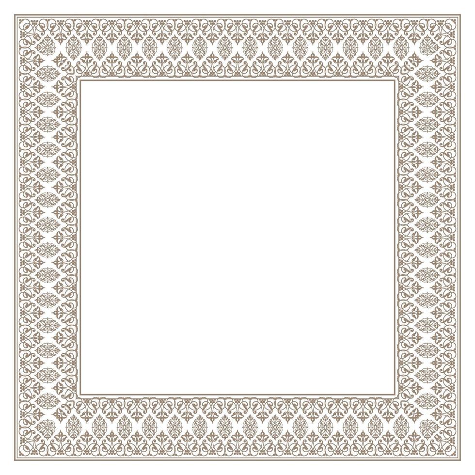 Gold vintage pattern in Victorian style in shape of square frame. Traditional Ornamental pattern frame for square surface, household utensil, textile, embroidery, wedding invitation, greeting cards. vector