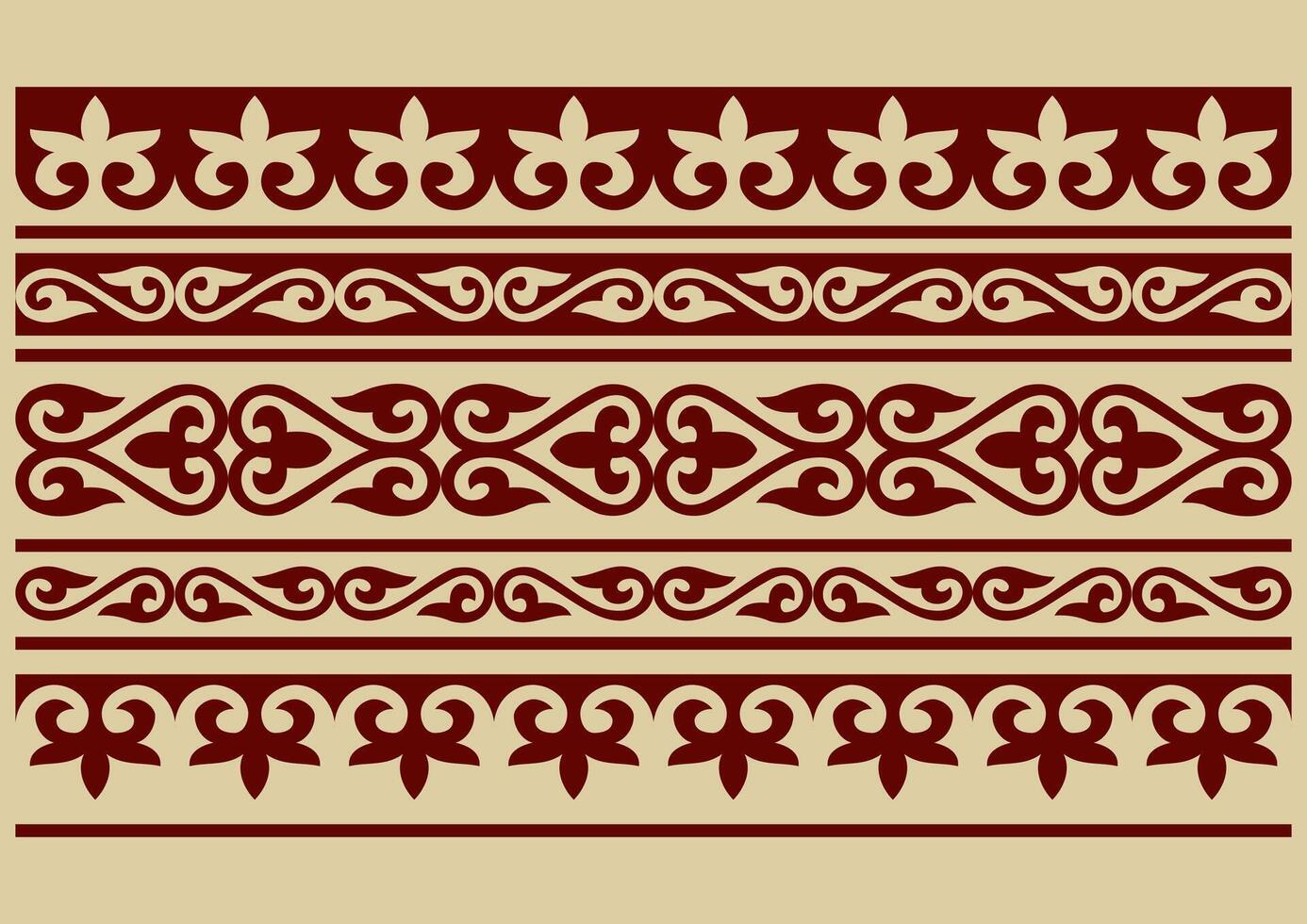 Set of Kazakh national ornament. Ethnic pattern of the nomadic peoples of the great steppe, the Turks. Border, frame Kazakh, Turks, Mongols, Kyrgyz, Buryats, Kalmyks. vector