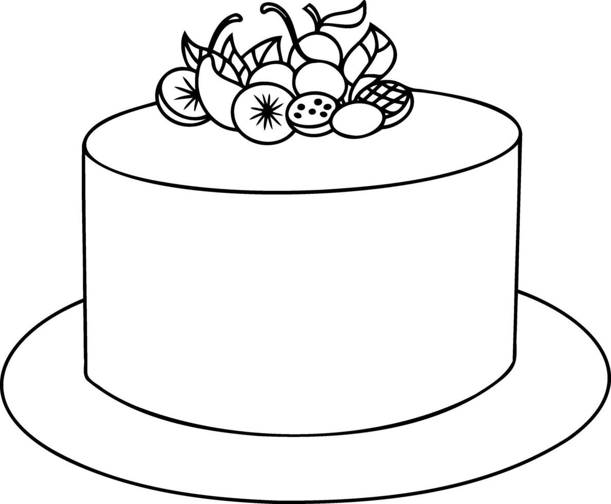 Cake icon Outline sweet for birthday celebration Coloring page book vector