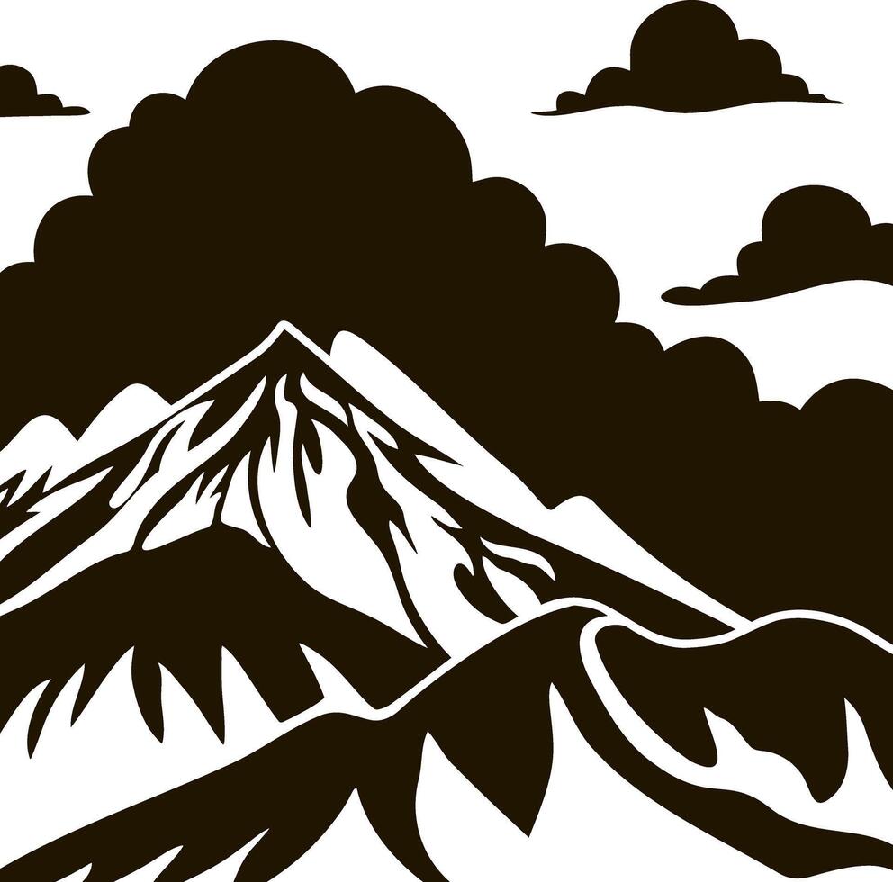 Stencil mountain with clouds icon Hand drawing clip art vector