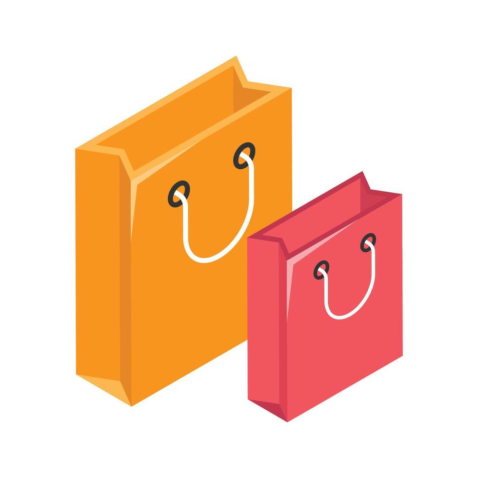 Shopping bags isometric icon symbolizing retail, purchasing, and consumerism vector