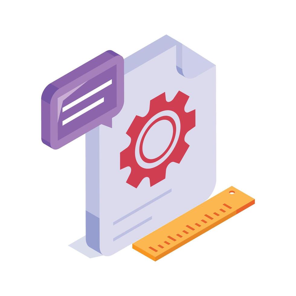 Document with a gear icon, symbolizing technical documentation and settings vector