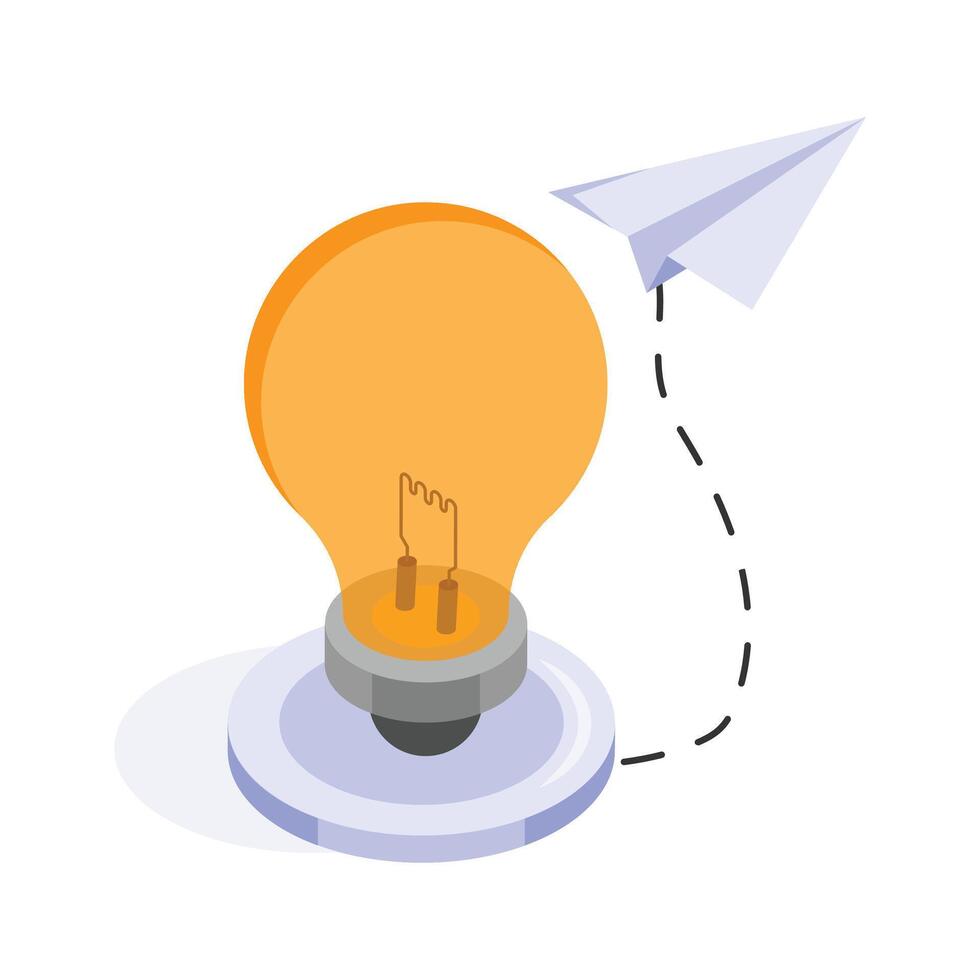 lightbulb with a paper plane symbolizing creative ideas and communication isometric icon vector