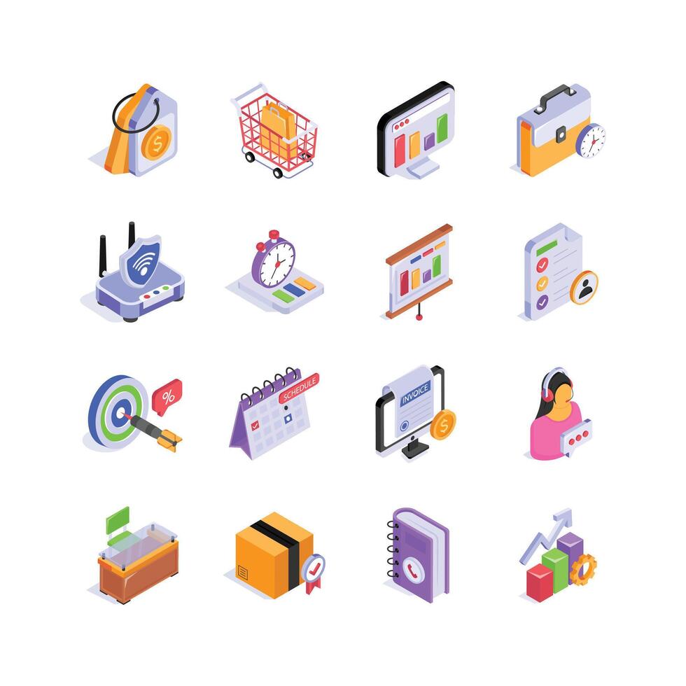 Project management isometric icons, Ideal for presentations, websites, and marketing materials. vector