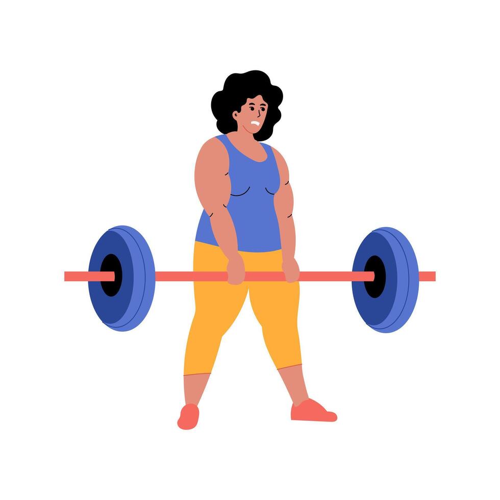 Woman Lifts Weights, Showing Strength and Determination. vector