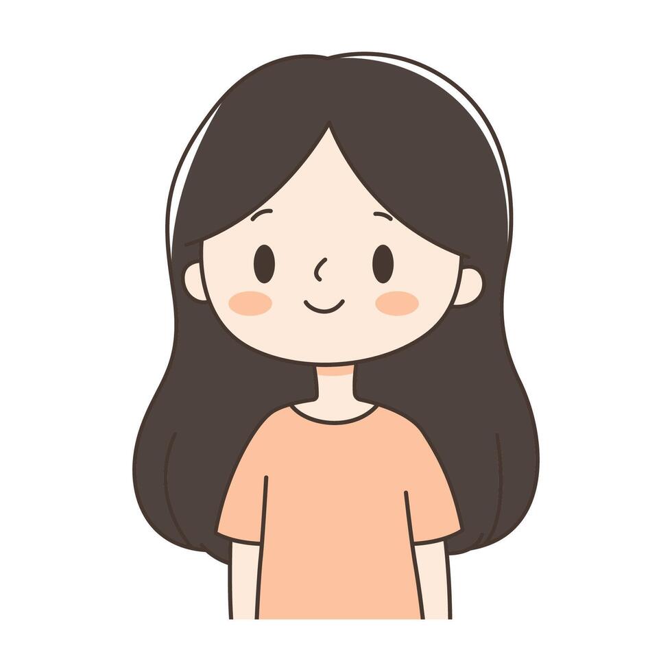 Cute Beautiful Girl Cartoon Character with Smiling Expression vector