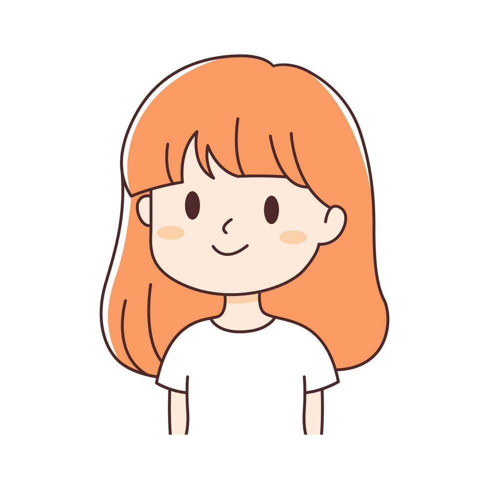 Cute Beautiful Young Girl Cartoon Character with Smiling Expression vector