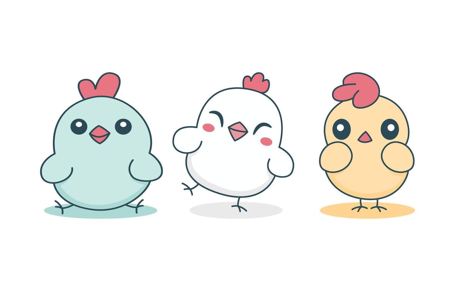 Set of Simple Happy Smile Cute Chicken Chick Hen Animal Cartoon Character vector
