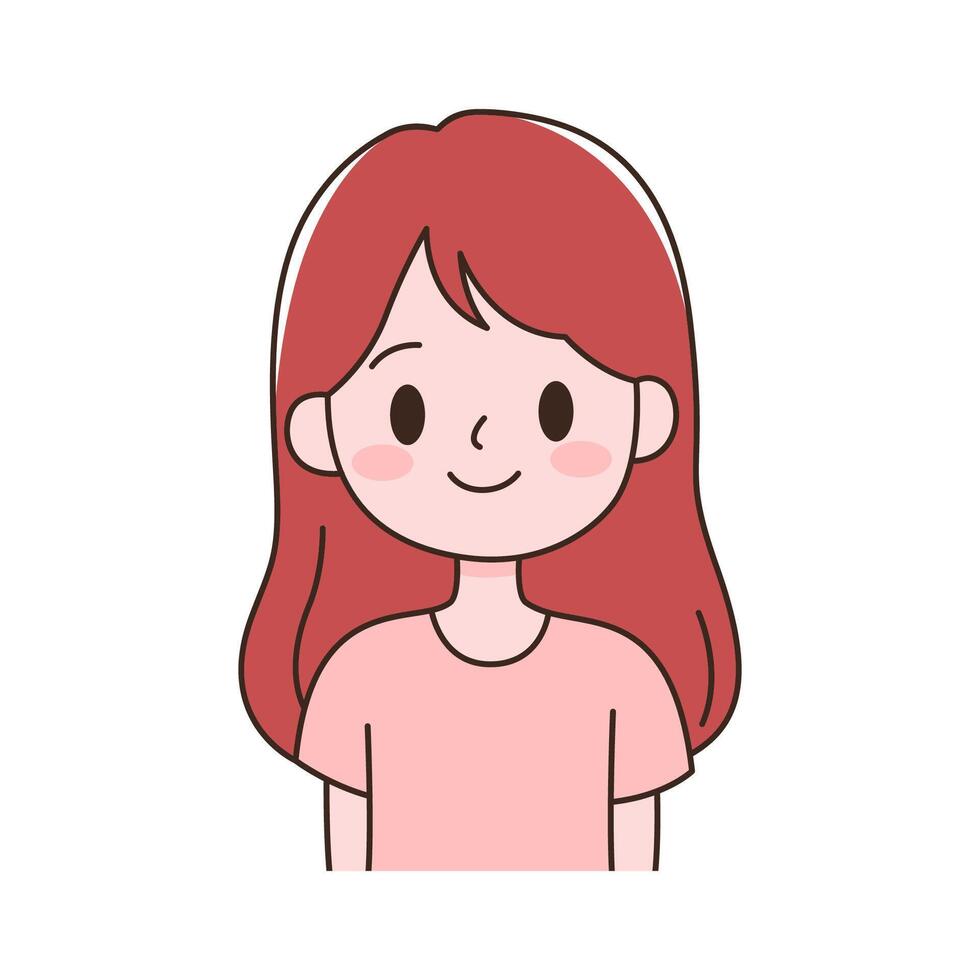 Cute Beautiful Young Girl Character with Smiling Expression vector