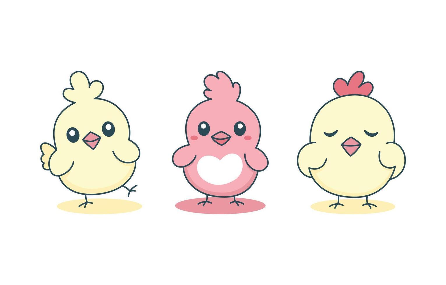 Set of Simple Happy Cute Chicken Chick Hen Animal Cartoon Character vector