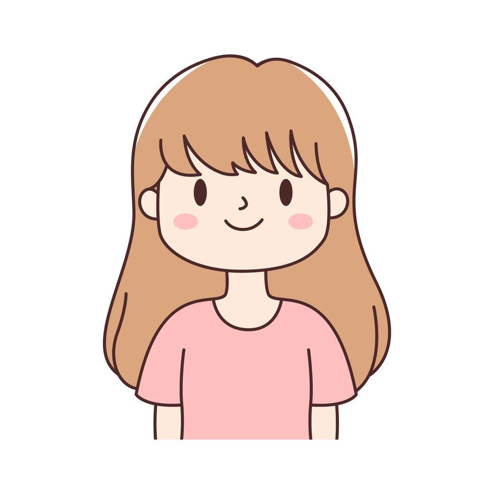 Cute Young Girl Cartoon Character with Smiling Expression vector