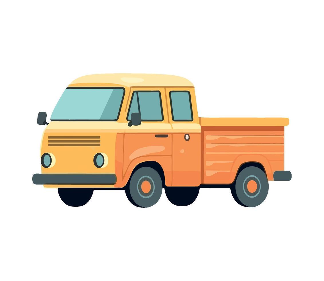 Yellow pick up truck delivering fun icon isolated vector