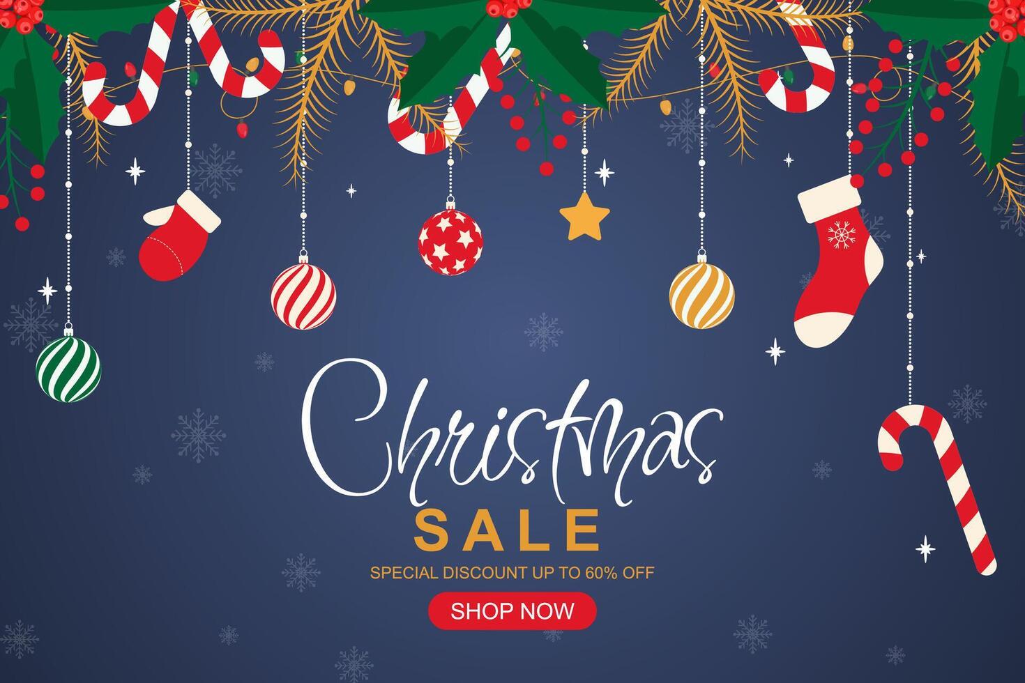 Christmas sale background design with hanging decor vector