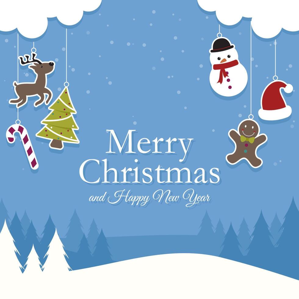 Christmas background with cute hanging ornaments vector