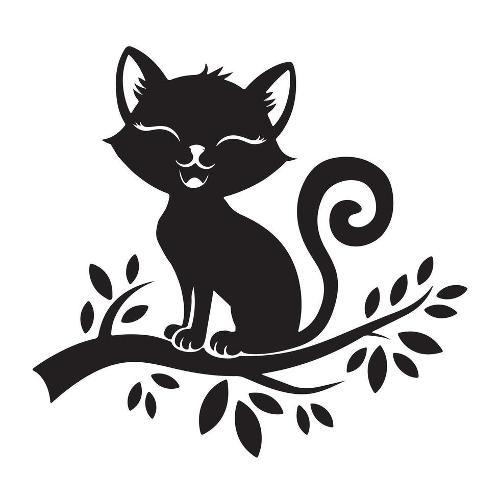 The icon showcases a sleek and elegant silhouette of a cat sitting gracefully, its tail curled around its body. The cat's posture is calm and poised, with pointed ears and almond-shaped eyes vector