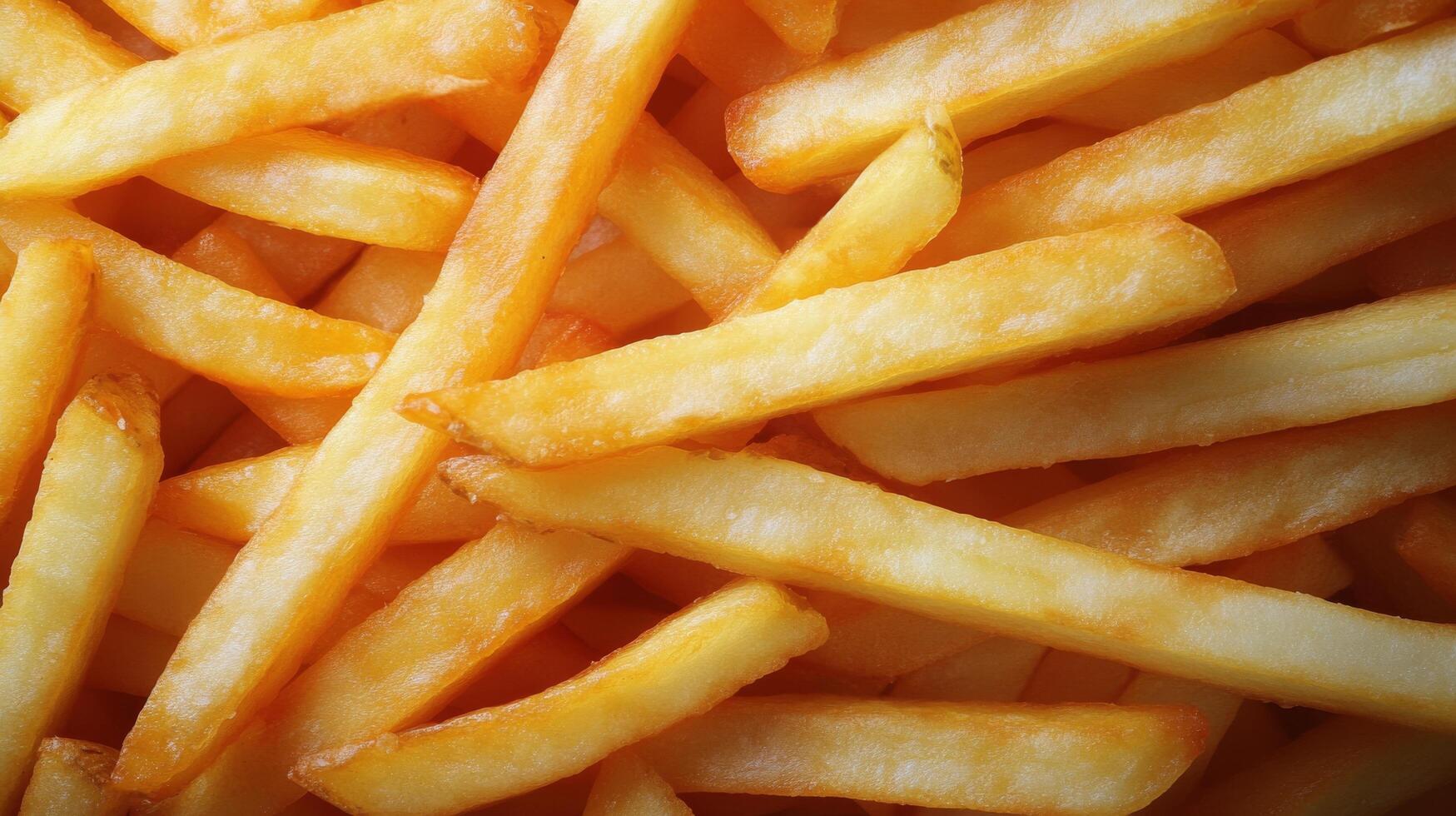 Freshly cooked golden French fries arranged in a delightful pattern on a serving platter photo